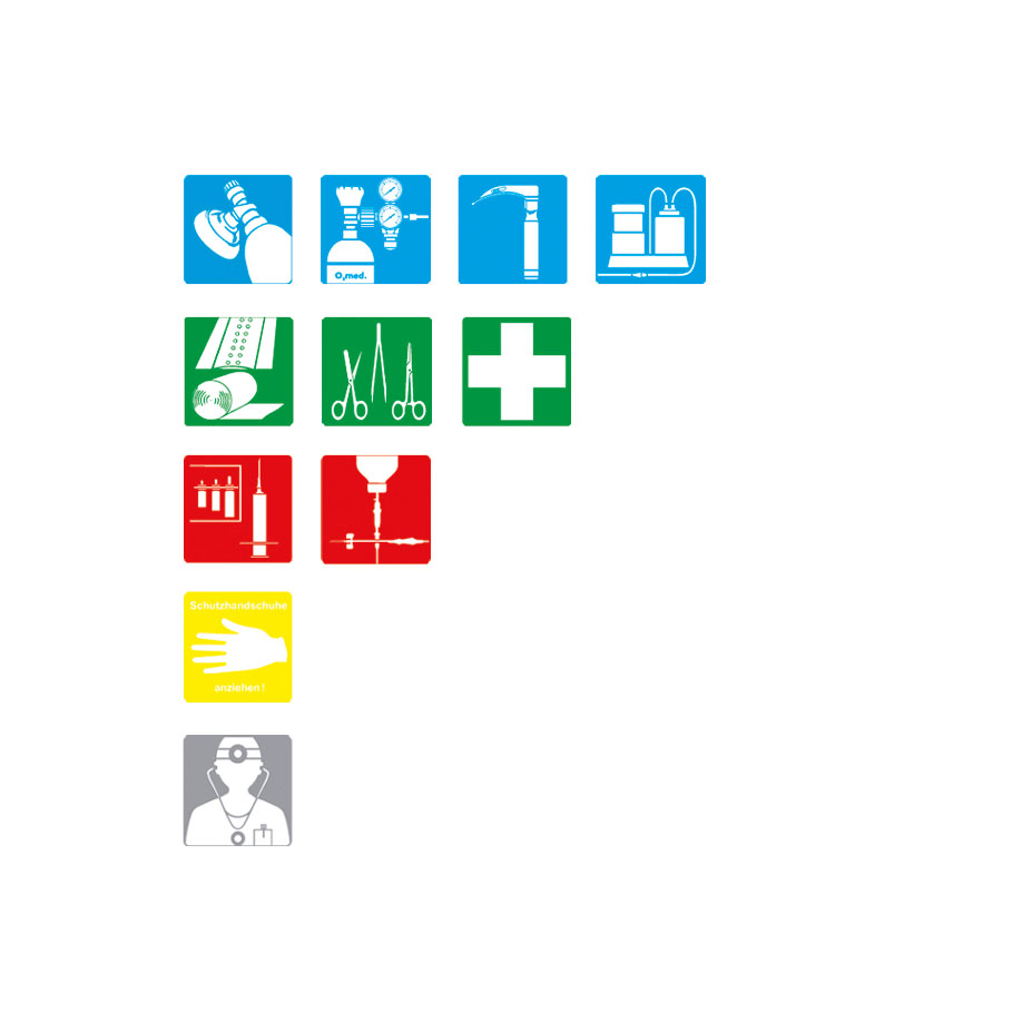 Piktogramm-Serie NOTFALLMEDIZIN K 11 kleine Piktogramme, je ca. 33 x 33 mm