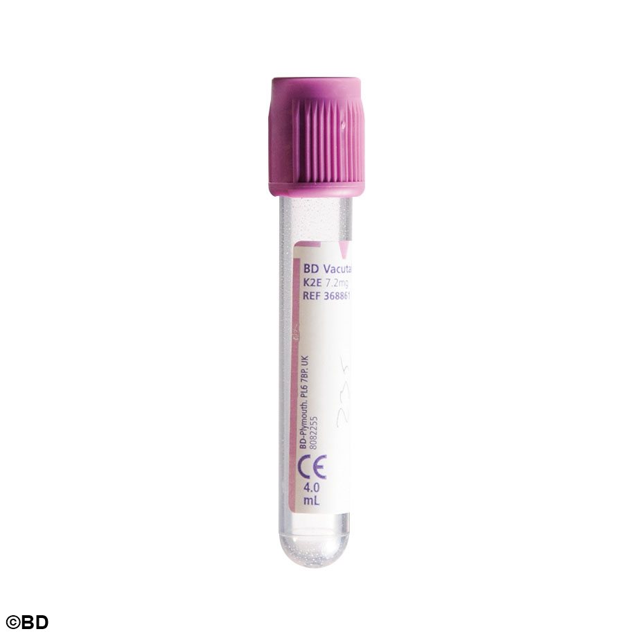 BD Vacutainer EDTA Plus Röhrchen aus PET, 4 ml, 7,2 mg K2 EDTA, 75x13 mm,