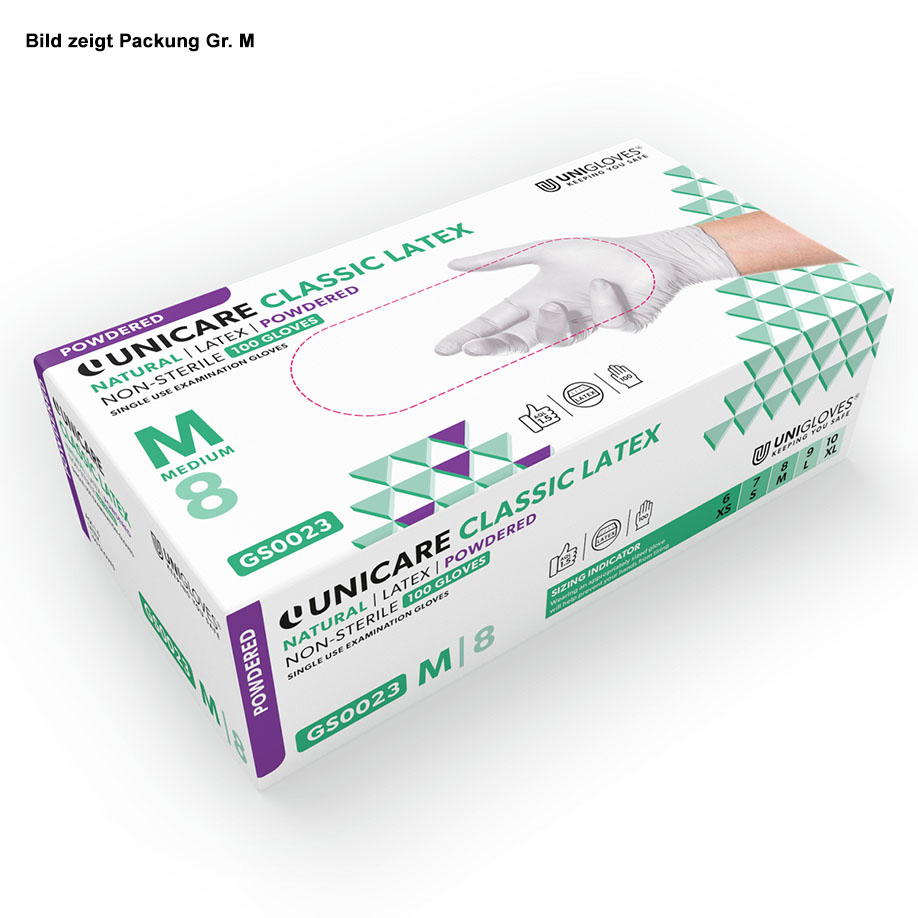 Unigloves UNICARE LATEX U.-Handschuhe weiß, Gr. S, unsteril, gepudert (100 Stck.)