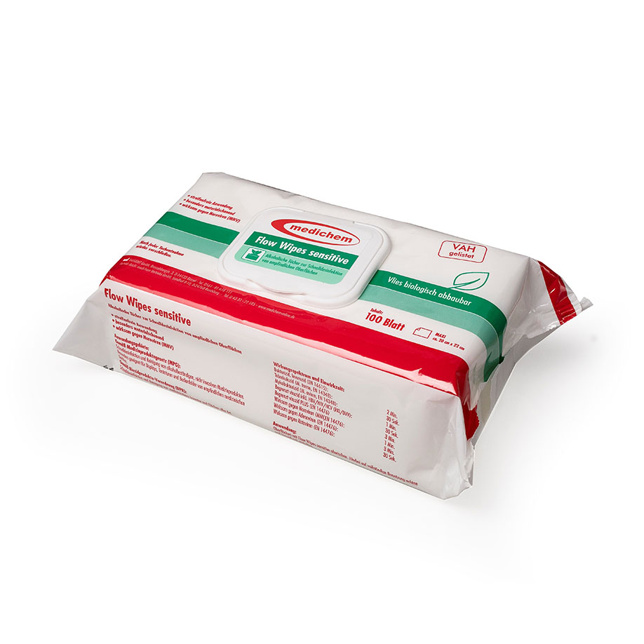 medichem Flow Wipes sensitive Desinfektionstücher (100 Tücher)
