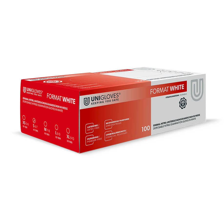 Format White Nitril U.-Handschuhe Gr. S unsteril puderfrei weiß (100 Stck.)