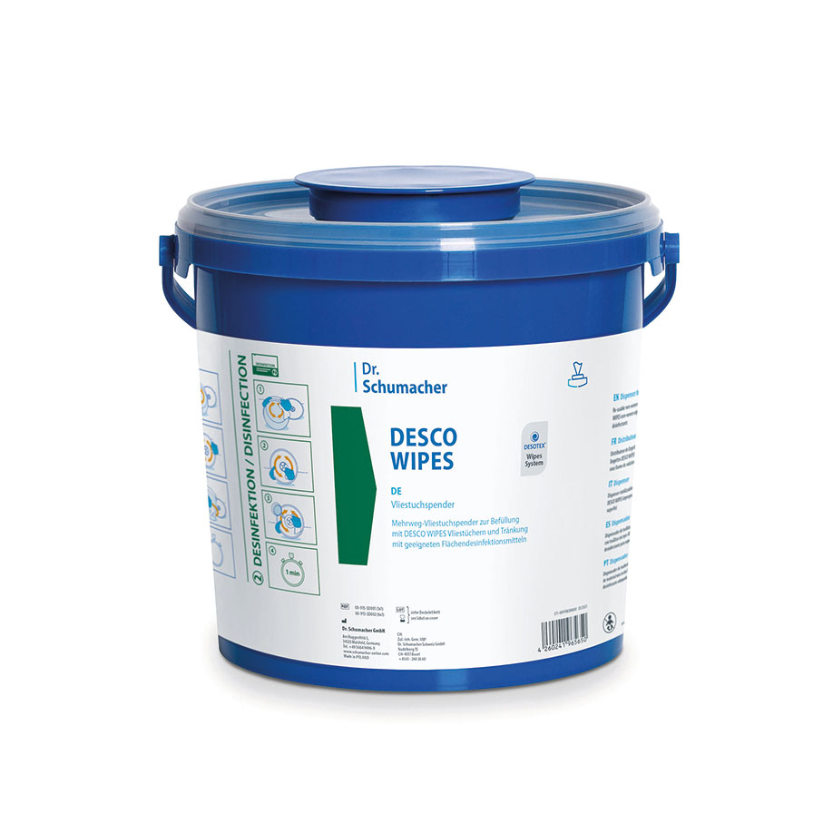 Desco Wipes Vliestuchspender klein, blau (1 Spendereimer) unbefüllt, 3 Ltr.