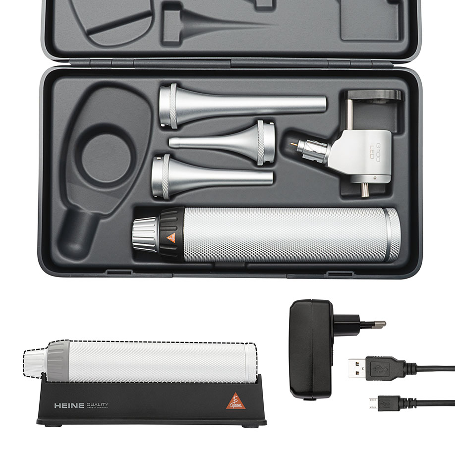 G100 LED VET F.O. Otoskop 3,5 V geschlitztes Kopfstück mit BETA USB Ladegrif