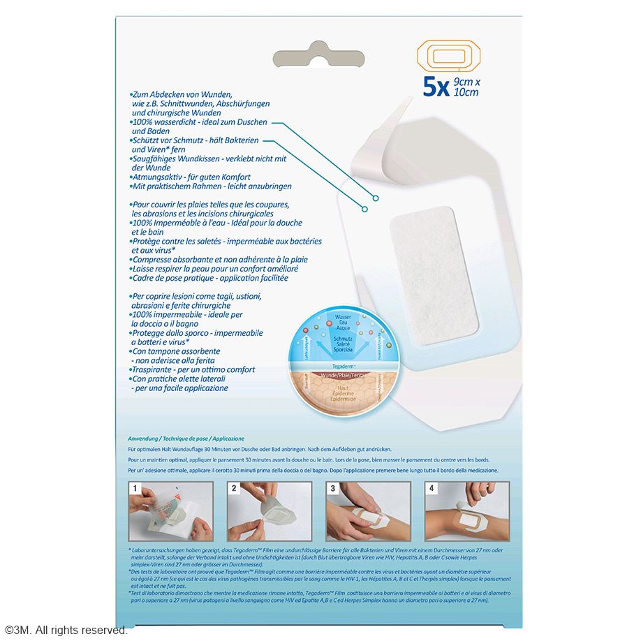3M Tegaderm + Pad Transparentverband, 9 x 10 cm (5 Stck.)