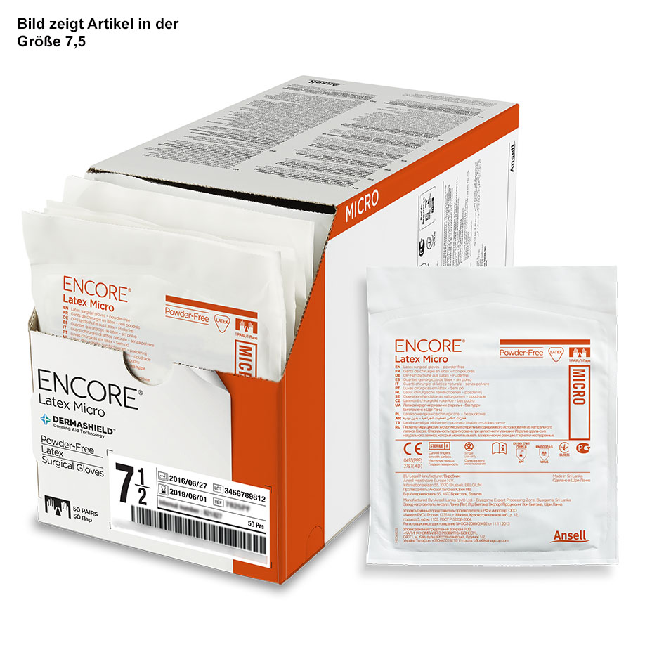 Encore Latex Micro OP-Handschuhe, puderfrei, steril, Gr. 6,5 (50 Paar)