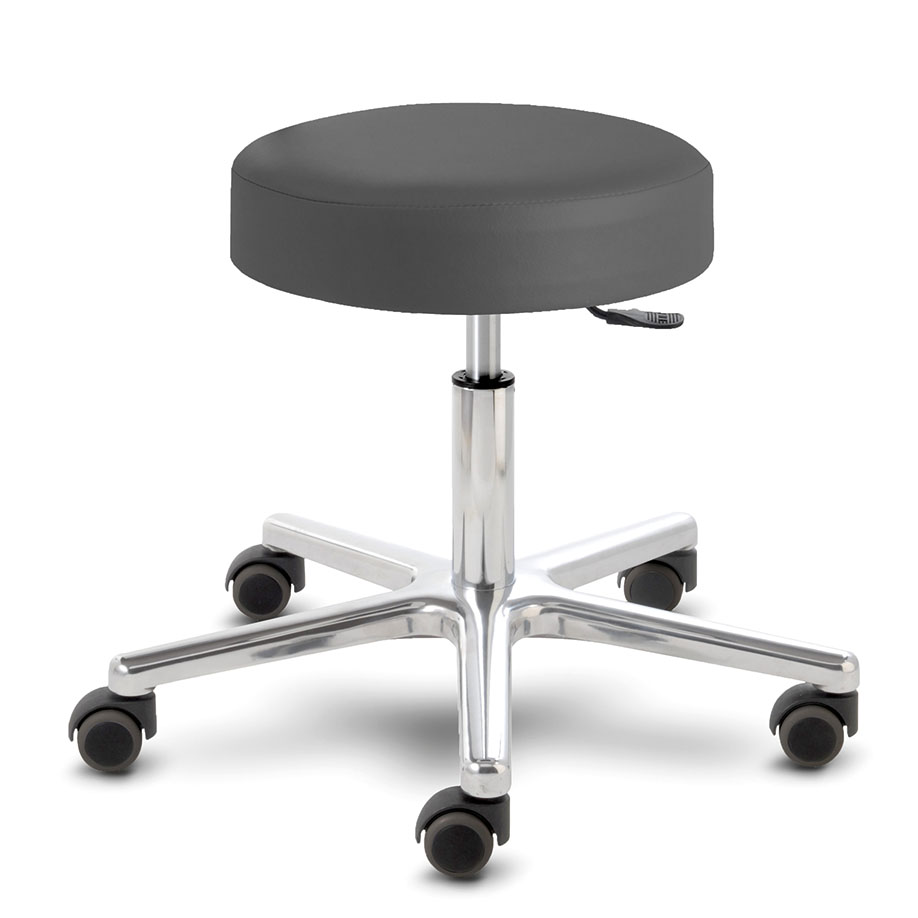 Rollhocker Puffi schwarz, Polsterstärke 80 mm, mit Aluminium-Fusskreuz, Universal-Doppelrollen