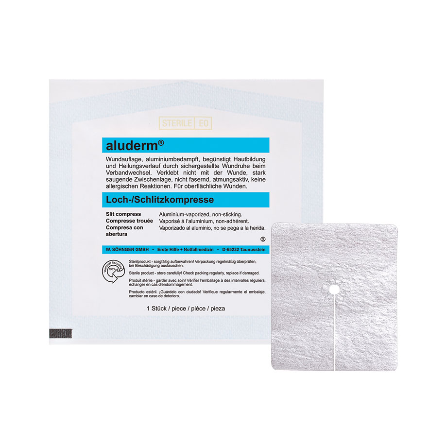 aluderm Loch-/Schlitzkompresse steril CH 8 - 30, 6 x 7 cm