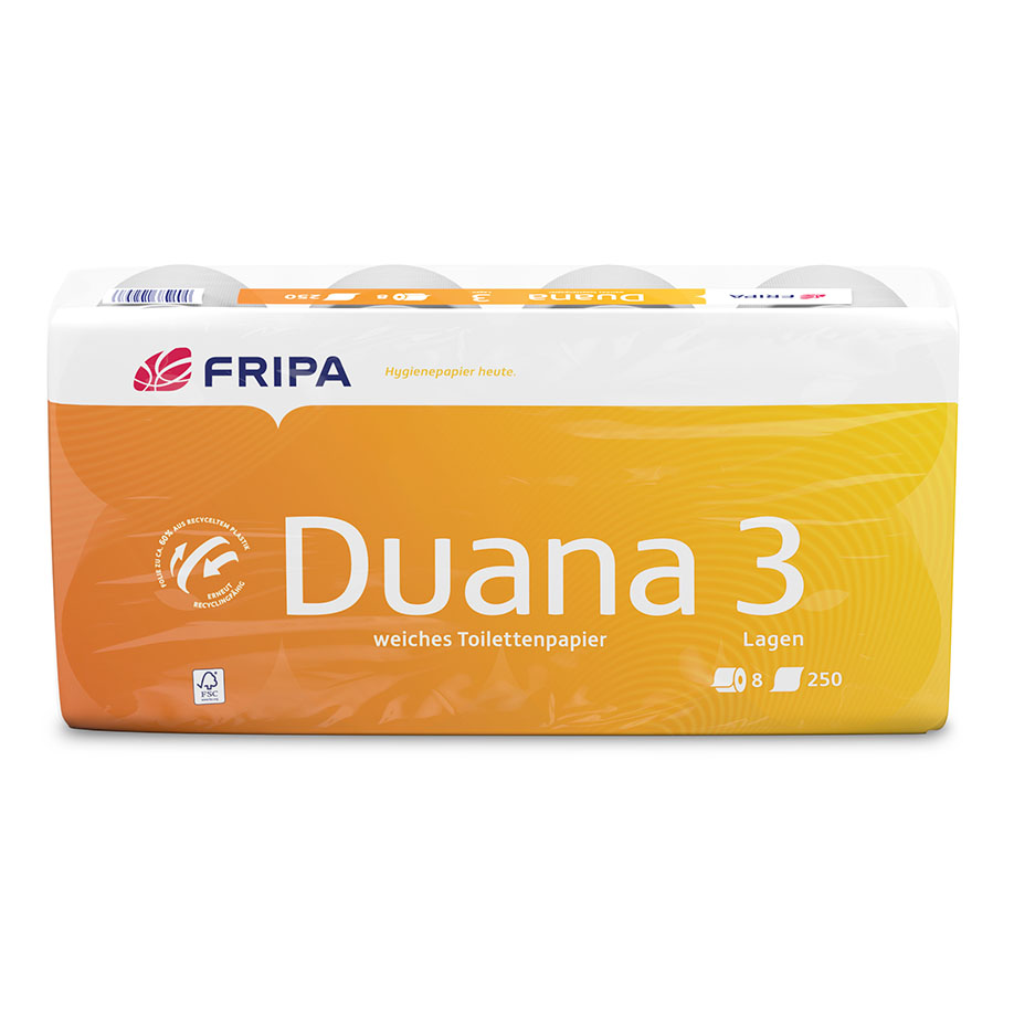 Fripa - Toilettenpapier Duana, 3-lagig (8 Pack à 8 x 250 Bl.)
