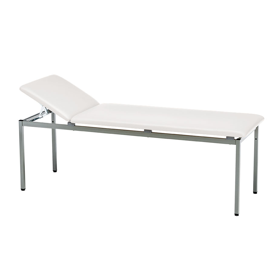 Untersuchungsliege classic weiß, graualuminium lackiert,inkl.Rollenhalter