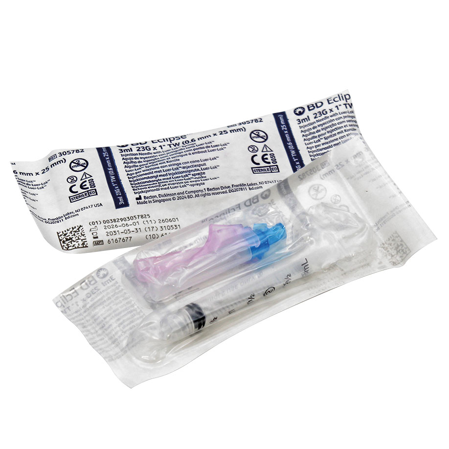 BD Luer-Lok Spritzen, 3 ml, mit beigelegten BD Eclipse Kanülen, 23 G x 1" (50 Stck.)