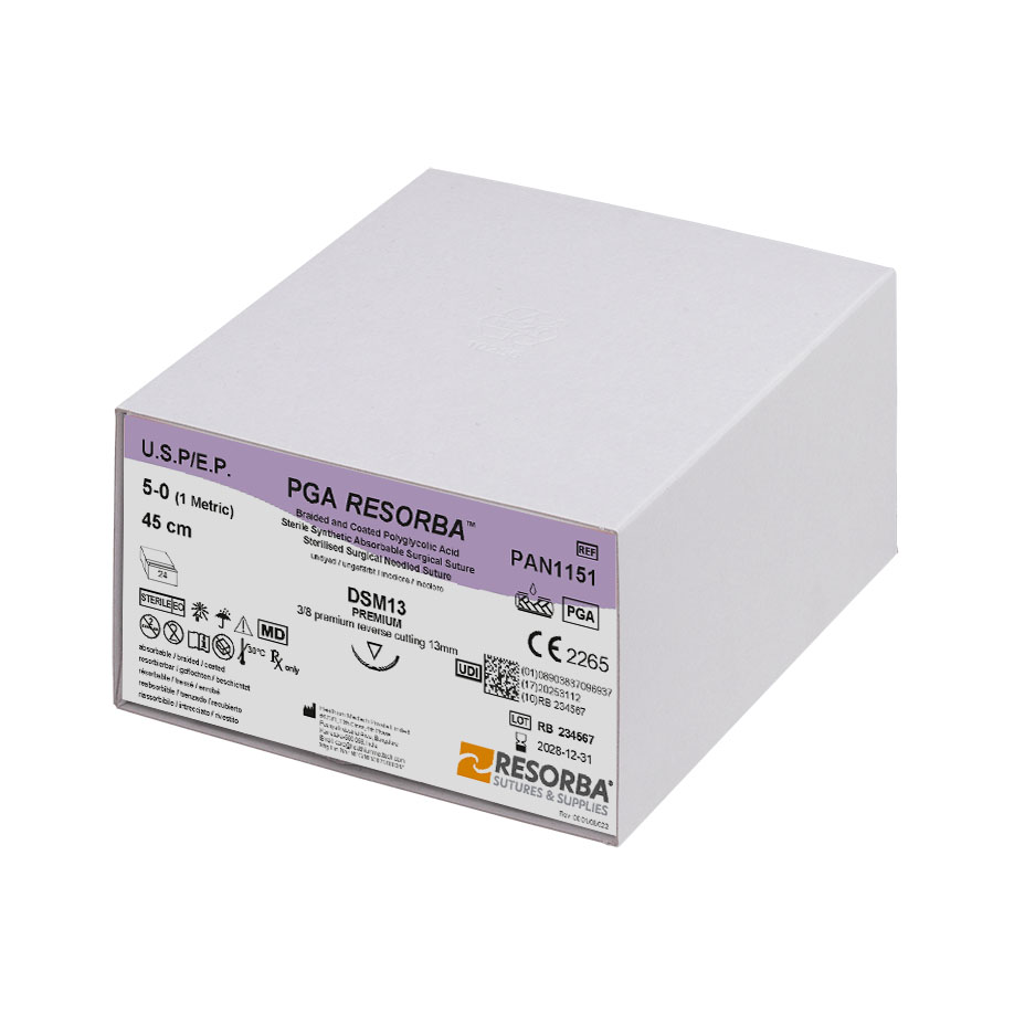 PGA-RESORBA DSM 13 5/0=1 ungefärbt, Nahtmaterial Fadenlänge 45 cm (24 Stck.)