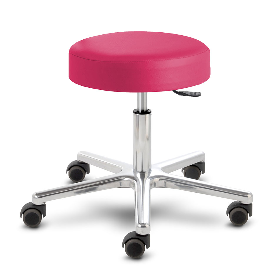 Rollhocker Puffi himbeere, Polsterstärke 80 mm, mit Aluminium-Fusskreuz, Universal-Doppelrollen