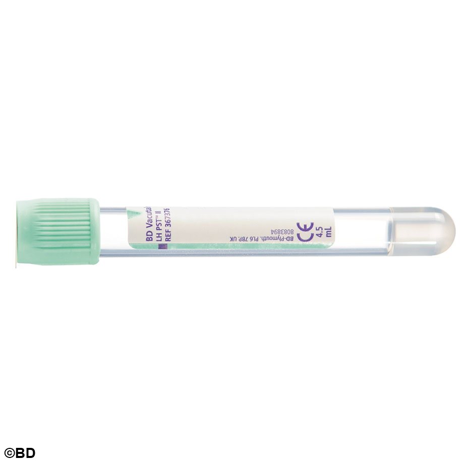 BD Vacutainer PST II Röhrchen für die Plasmaanalyse, PET Kunststoff, 4,5 ml, 100 x 13 mm, hellgrün, integriertes Trenngel (100 Stck.)