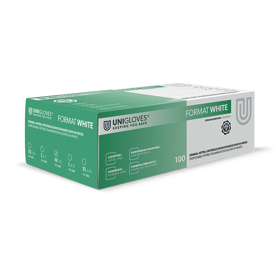 Format White Nitril U.-Handschuhe Gr. M unsteril puderfrei weiß (100 Stck.)