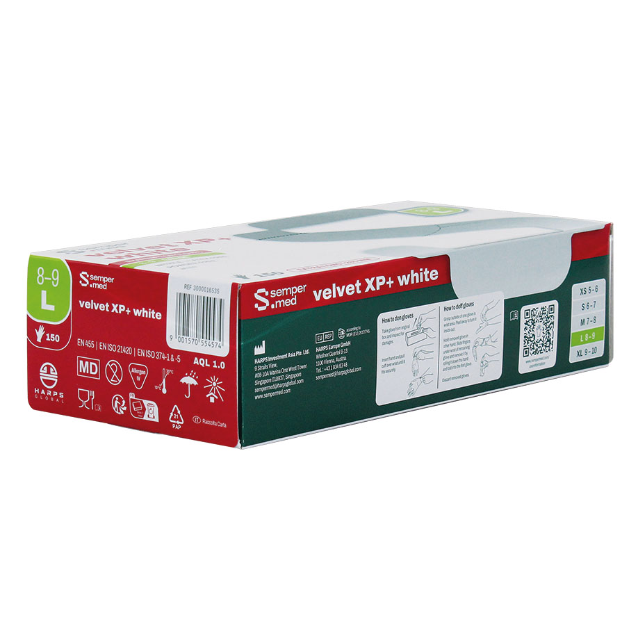 Sempermed Velvet XP+ White U.-Handschuhe puderfrei, weiß, Gr. L (150 Stck.)