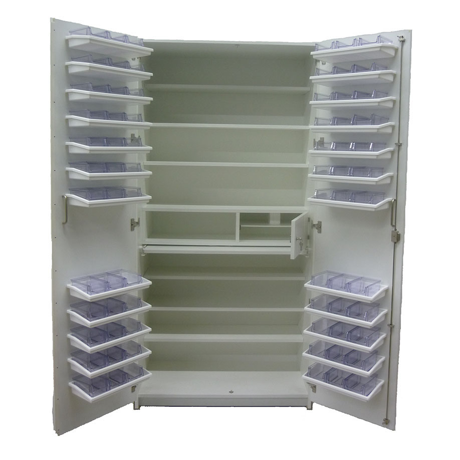Medikamentenschrank, weiß, abschließbar, mit voller Türbestückung, 2050 x 1000 x 500 mm