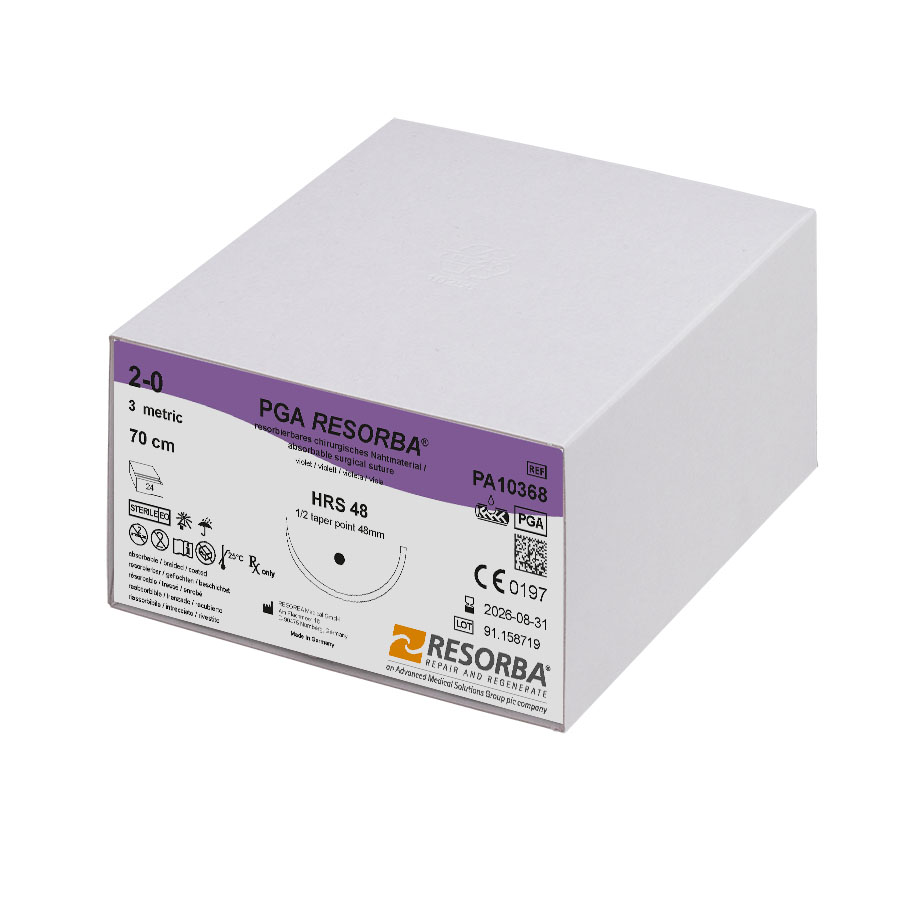 PGA-RESORBA HRS48 2/0=3 violett, Nahtmaterial Fadenlänge 70 cm (24 Stck.)