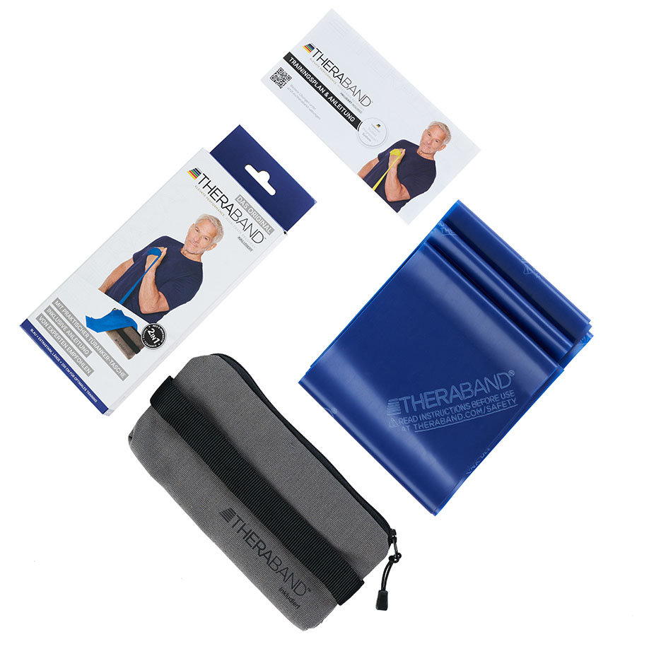 TheraBand 2,5 m, blau/extra stark, inkl.Türanker-Tasche mit Übungsanleitung