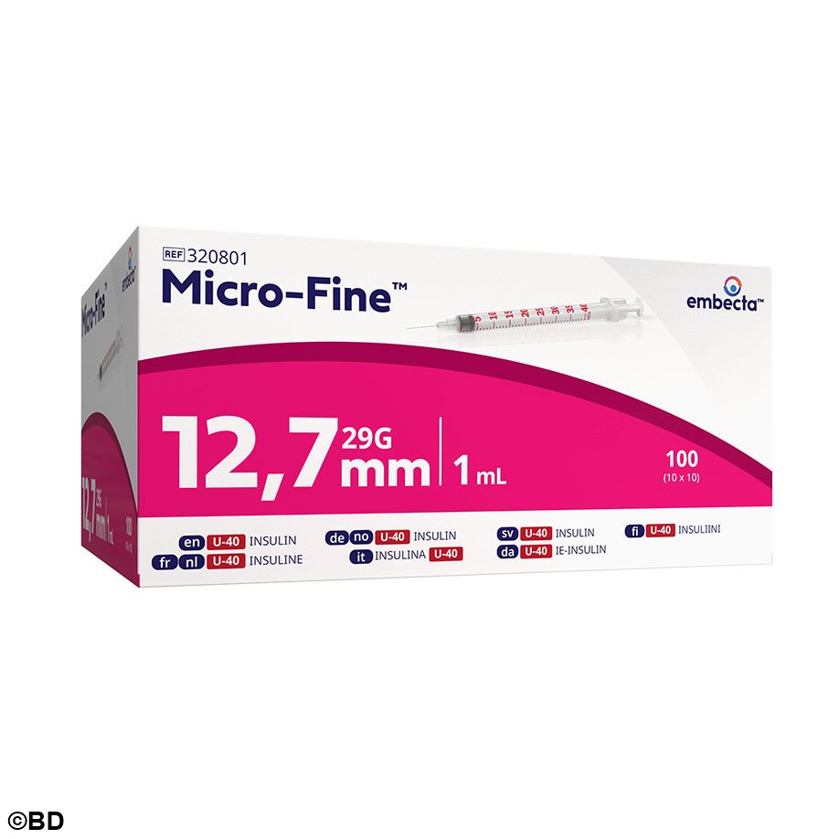 Micro-Fine+ Insulinspritze 1 ml, U-40, mit Kanüle 0,33 x 12,7 mm